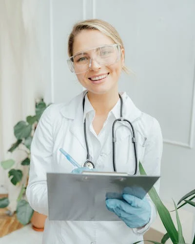 Doctor reading lab report